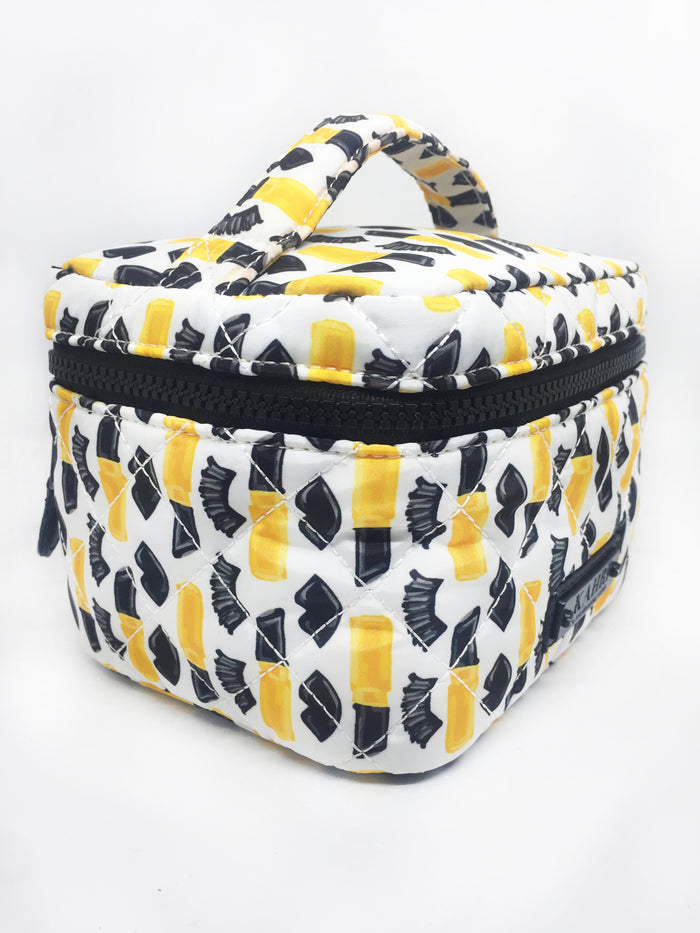 Quilted Black Lips and Lipstick Nylon Small Train Case