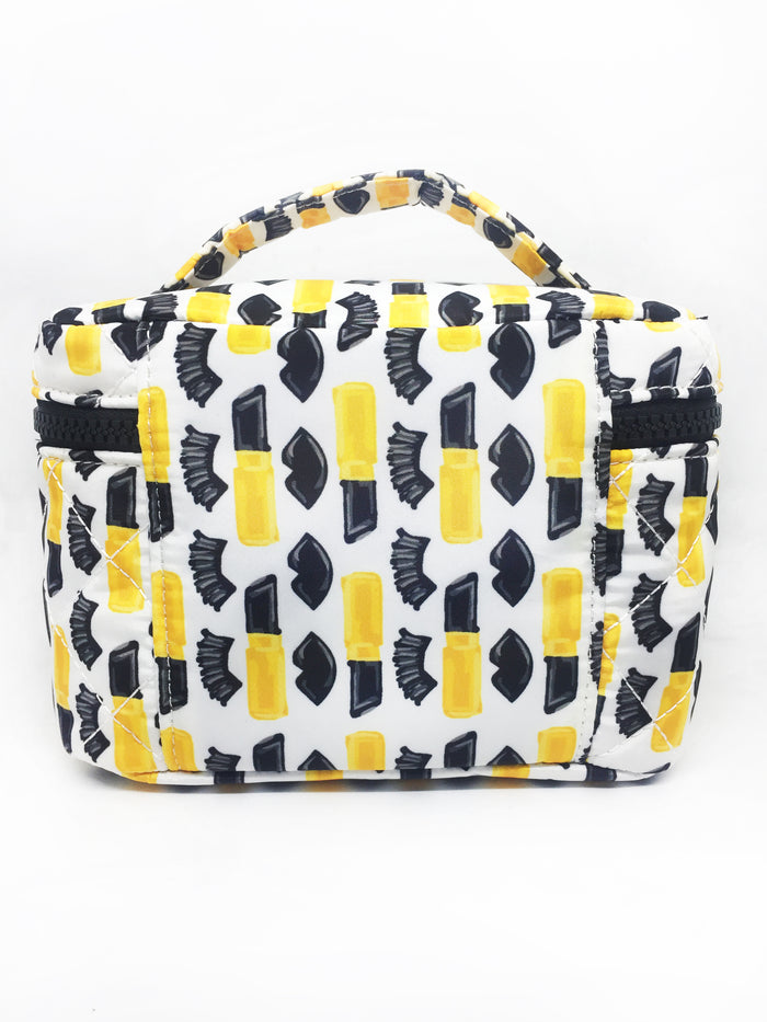 Quilted Black Lips and Lipstick Nylon Small Train Case