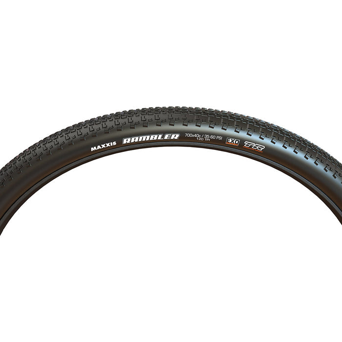 Maxxis, Rambler, Gravel Tire, 700x38C, Folding, Tubeless Ready, Dual, EXO, 120TPI, Black