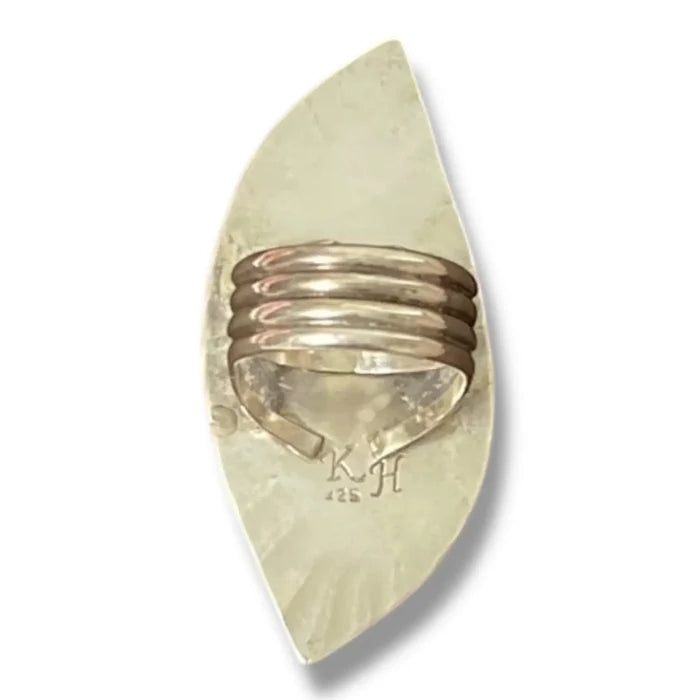 Rare Stichtite Sterling Silver Statement Ring with lavender marquise gemstone and handcrafted wide silver setting