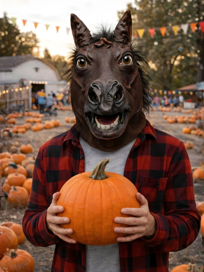 Realistic Full Head Latex Brown Horse Mask