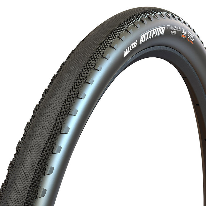 Maxxis, Receptor, Gravel Tire, 700x40C, Folding, Tubeless Ready, Dual, EXO, 120TPI, Black
