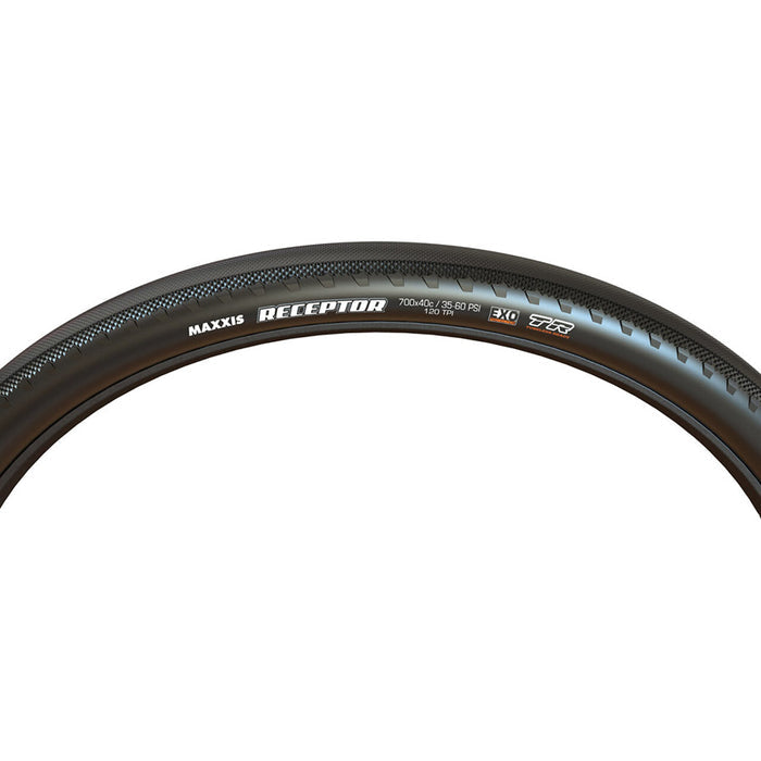 Maxxis, Receptor, Gravel Tire, 700x40C, Folding, Tubeless Ready, Dual, EXO, 120TPI, Black