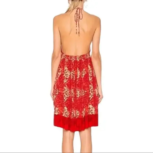 backless adjustable tassel halter summer dress close up