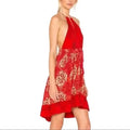 above-knee red abstract halter dress side view