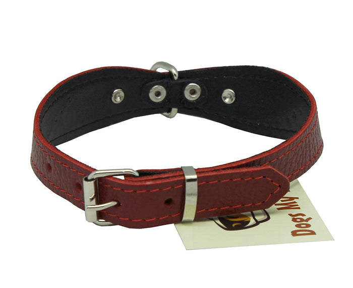 Red Genuine leather Designer Dog Collar 14.5"x1" with Studs, Daisy, and Rhinestone