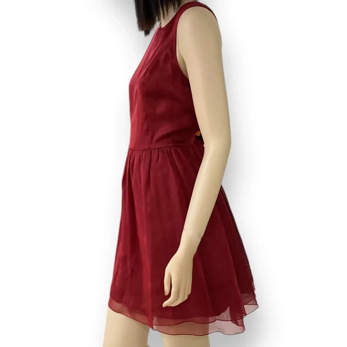 Red Satin Sleeveless Above Knee Flare Dress