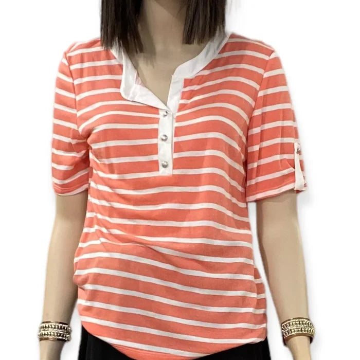 Women's Plus Size Short Sleeve Striped Refreshing Summer Shirt -  1XL, 2XL, 3XL - Wild Time Fashion