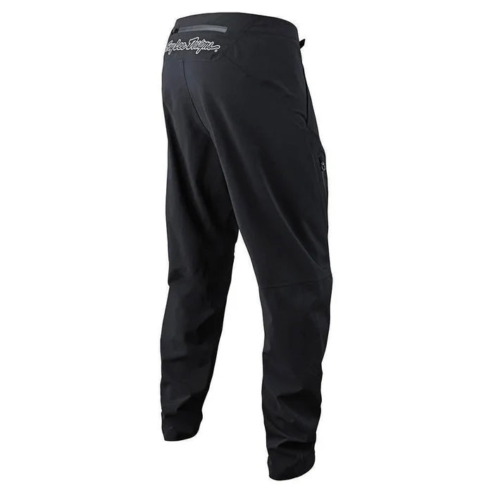 Black pants with a brand logo on a white background