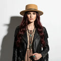 Retro jazz flat top fedora hat with short stiff brim, structured crown camel tan/ s/m