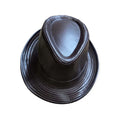 Retro Leather Trilby Fedora Hat dark brown close up image