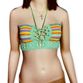 Women's Retro Rainbow Crochet Adjustable Lace up Tassel Tie Bikini Crop Top -Small - Wild Time Fashionn