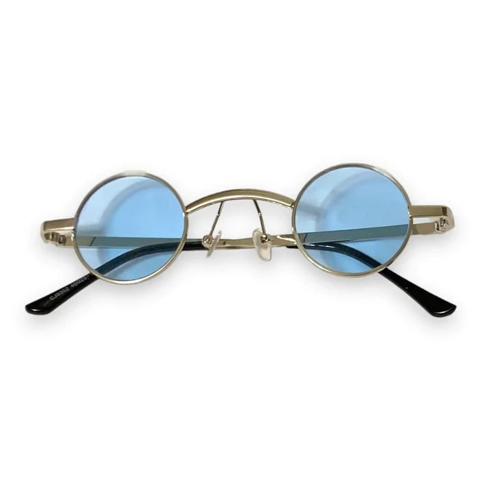 Retro Round Small Lenses Metal Sunglasses in brown, pink, or blue metal gold or silver frames