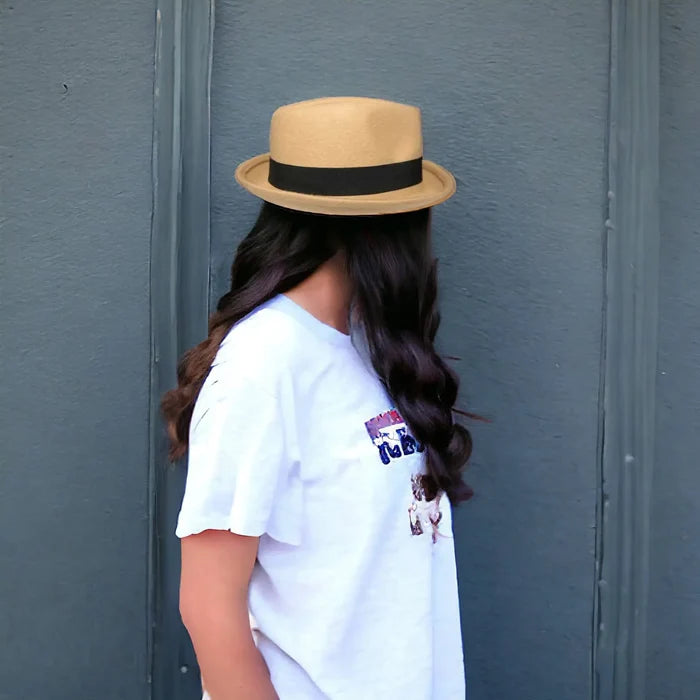 Retro Tan Wool Trilby Fedora Hat