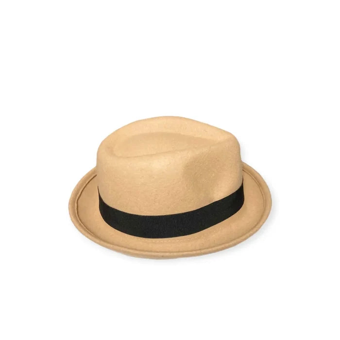 Retro Tan Wool Trilby Fedora Hat