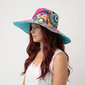 Reversible Colorful Wide Brim Summer Sun Hat - Blue/Multicolor / Female / One Size - Sun Hats