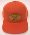 R&G Quail Trucker Hat Orange Leather Quail Patch 112 Rivers and Glen Trading Co. Hats Orange/LeatherQuailPatch/112 Headwear Rivers and Glen Trading Co