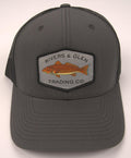 R&G Redfish Trucker Hat Charcoal/Black Redfish Grey Patch 112 Rivers and Glen Trading Co. Hats Charcoal/Black/RedfishGreyPatch/112YP Headwear Rivers and Glen Trading Co