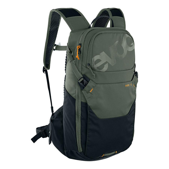 Green and black backpack with visible brand logo on a white background