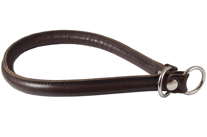 Round Genuine Rolled Leather Choke Dog Collar 19" Long Brown