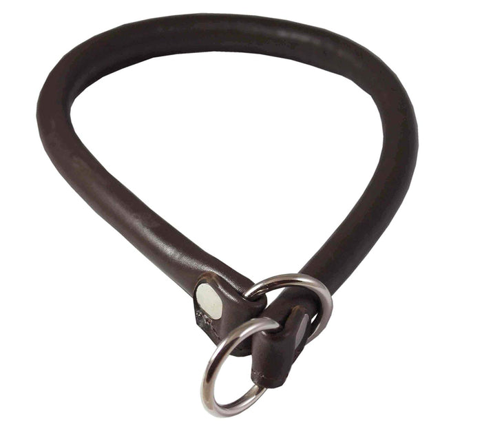 Round Genuine Rolled Leather Choke Dog Collar 19" Long Brown