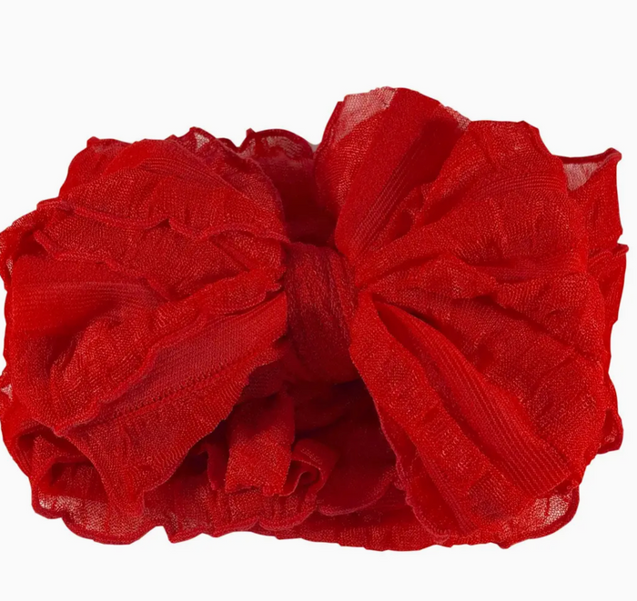 Ruffled Headband Bow - Bright Red