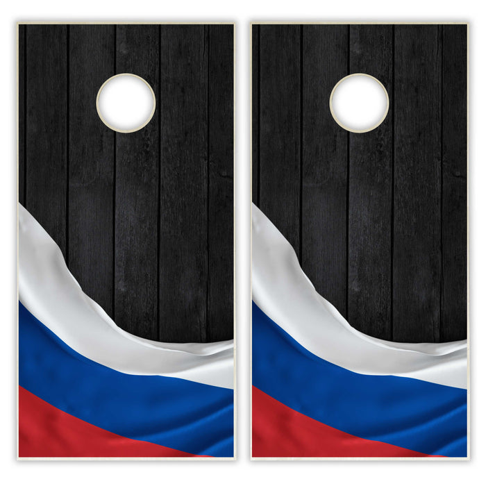 Russia Flag Cornhole Set - Black Wood