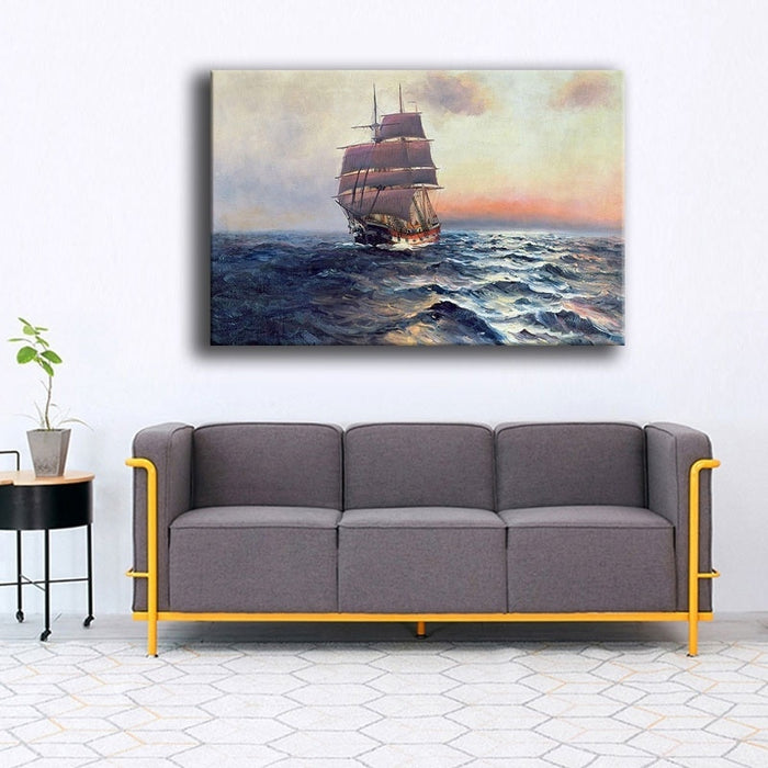 Sailing Ship At Sea Wave Seascape Wall Art Canvas Print - BlueArtDecor