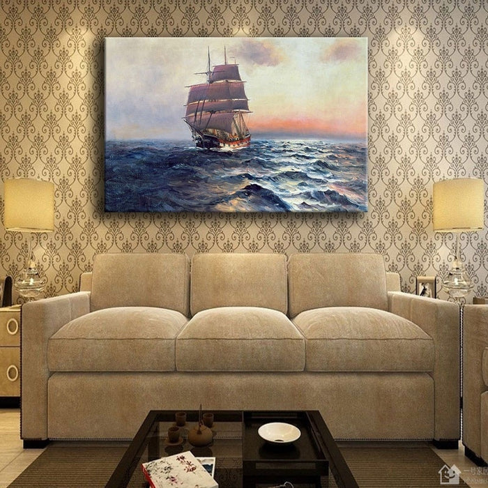 Sailing Ship At Sea Wave Seascape Wall Art Canvas Print - BlueArtDecor