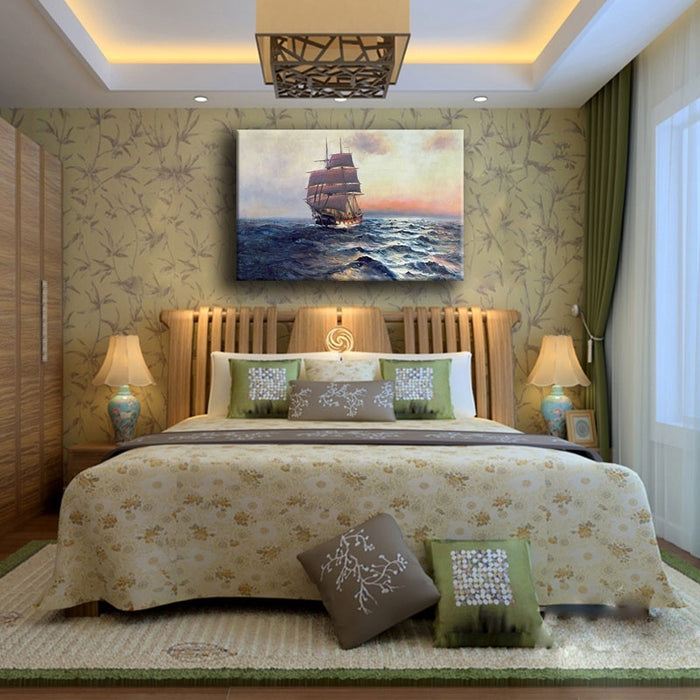 Sailing Ship At Sea Wave Seascape Wall Art Canvas Print - BlueArtDecor