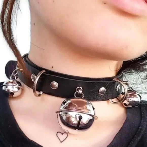 Sassy Black Leather Bells Buckle Choker -Wild Time Fashion