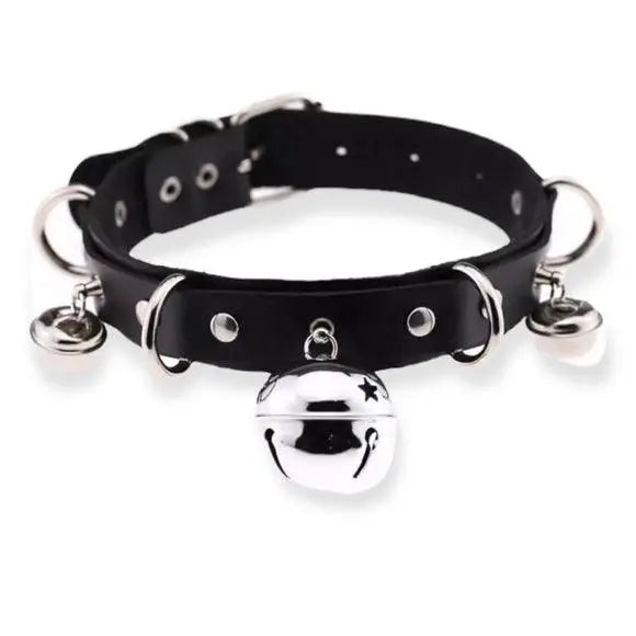 Sassy Black Leather Bells Buckle Choker -Wild Time Fashion