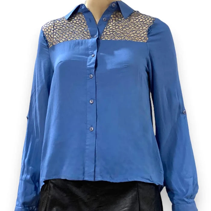 Sassy Blue Button Down Shirt - Wild Time Fashion