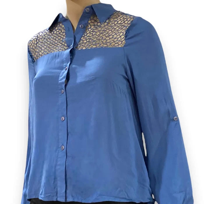 Sassy Blue Button Down Shirt - Wild Time Fashion