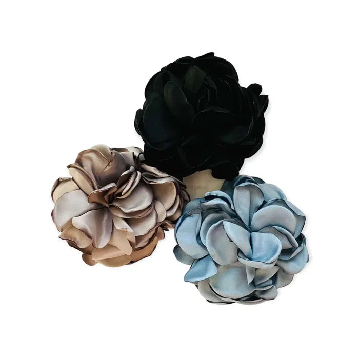 Satin Floral Brooch Hair Clips - Black / handmade / Female - Brooches & Lapel Pins