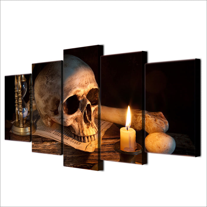 Scary Skull Burning Candle Wall Art Canvas Painting - BlueArtDecor