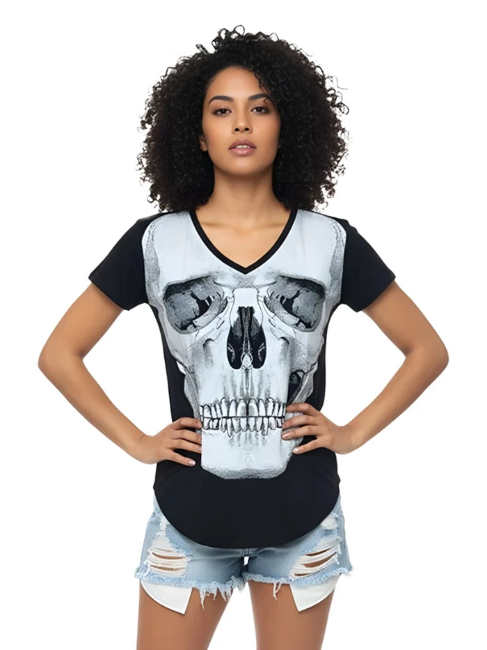 Scary Skull Printed Black T-Shirt