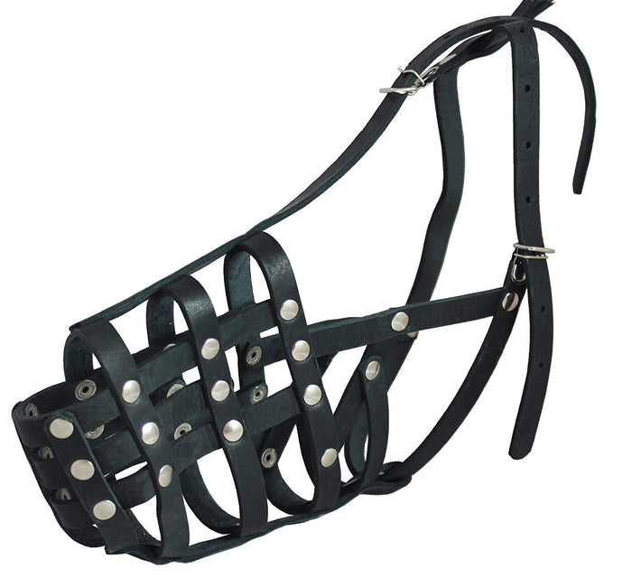 Secure Genuine Leather Mesh Dog Basket Muzzle - Doberman (Circumference 12", Snout Length 4.5")