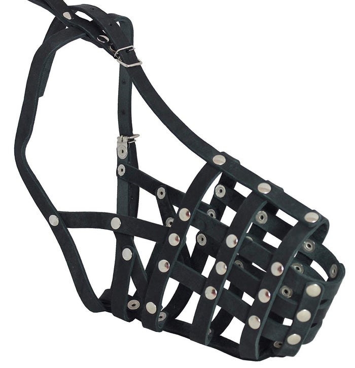 Secure Genuine Leather Mesh Dog Basket Muzzle - Doberman (Circumference 12", Snout Length 4.5")