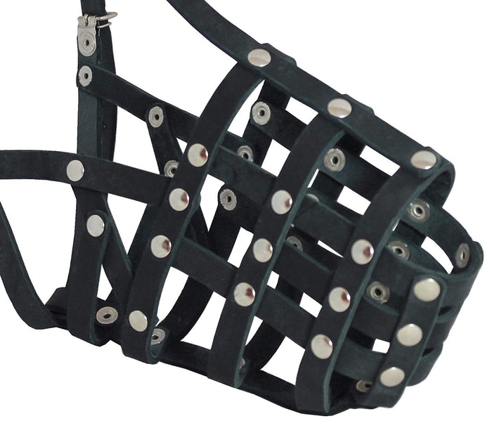 Secure Genuine Leather Mesh Dog Basket Muzzle - Doberman (Circumference 12", Snout Length 4.5")