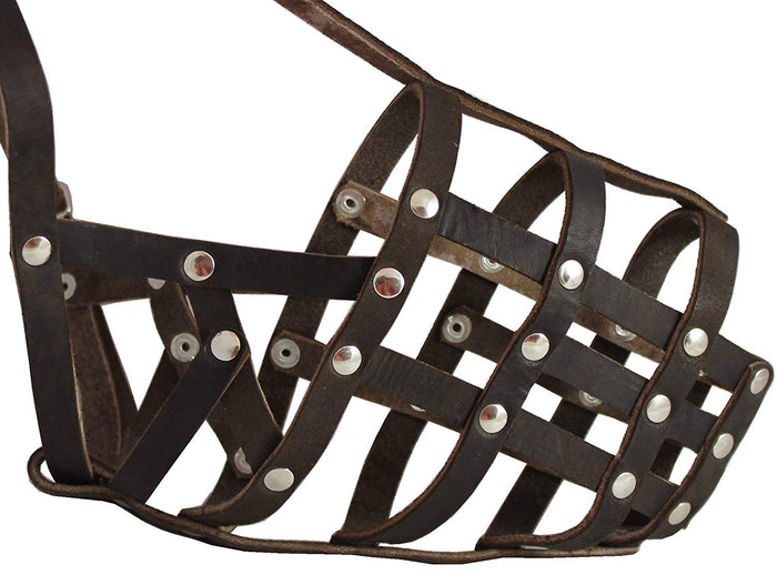 Secure Genuine Leather Mesh Dog Basket Muzzle - German Shepherd Male (Circumf 13", Snout Length 5")
