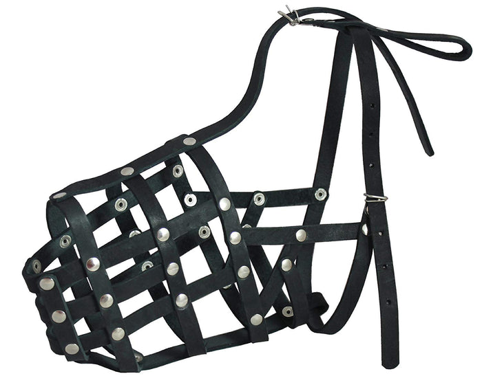 Secure Genuine Leather Mesh Dog Basket Muzzle - German Shepherd Male (Circumference 13", Snout 5")