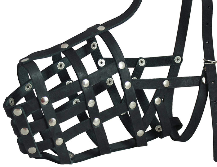 Secure Genuine Leather Mesh Dog Basket Muzzle - German Shepherd Male (Circumference 13", Snout 5")