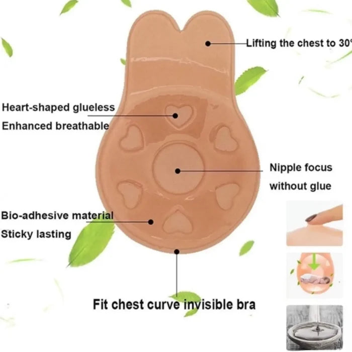 Information on how the cups apply Self adhesive seamless bra cups in nude or black with reusable strapless backless coverage