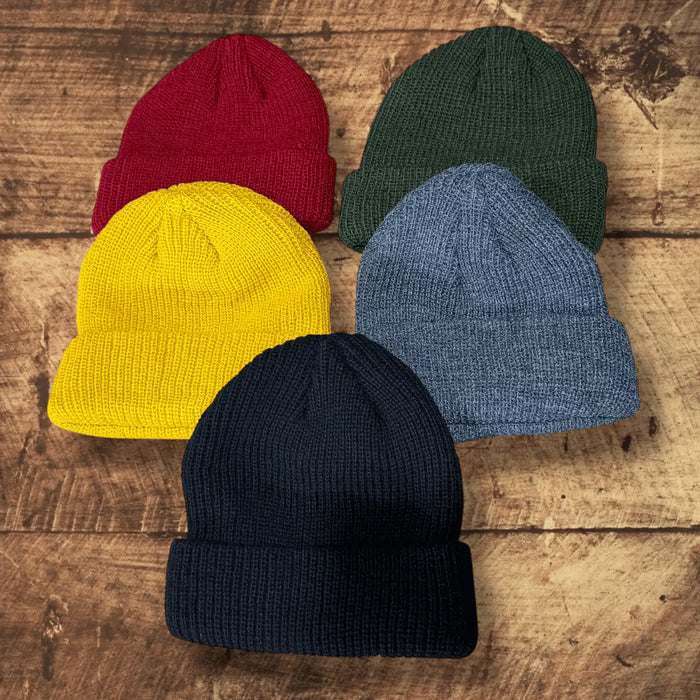 Short Fisherman Beanie Skull Cap solid colors chunky rib knit, rolled cuff, short fit, and unisex skull cap style osfm