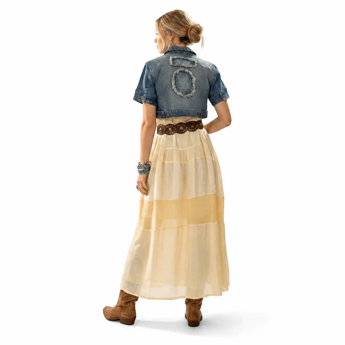 Short Sleeve Cropped Jean Jacket - XL / Slim / blue/brown - Cropped Jackets