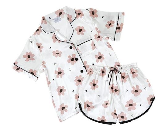 Shorts Set PJ's Flowers Pink/White