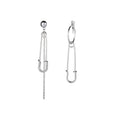 Silver Asymmetric Safety Pin Earrings