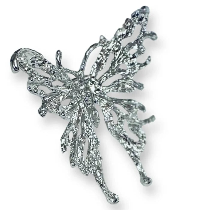 Silver Big Butterfly Flying Ring with oversized filigree wings and adjustable band / women's/ one size fits most