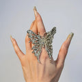 Silver Big Butterfly Flying Ring with oversized filigree wings and adjustable band / women's/ one size fits most